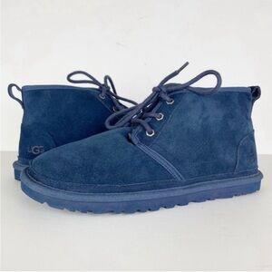 UGG Neumel New Navy Blue Suede Leather Shearling Lace Up Warm Cozy Ankle Boots